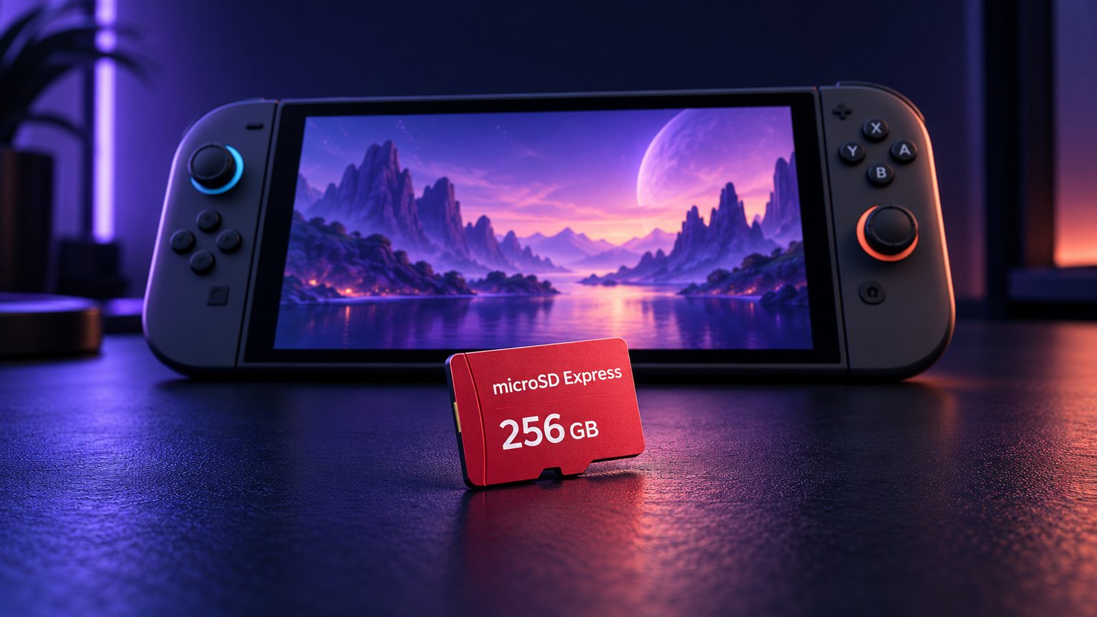 Ilustração do console com cartão microSD Express de 256 GB.